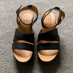 Kork-Ease Black Leather Wedge Sandals